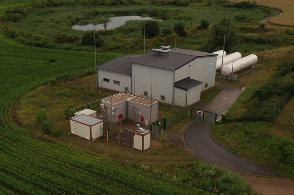 Luftübersicht Hybridkraftwerk, Wasserstoffeinspeisung und Testanlage zur H2-Membranabtrennung in Prenzlau.